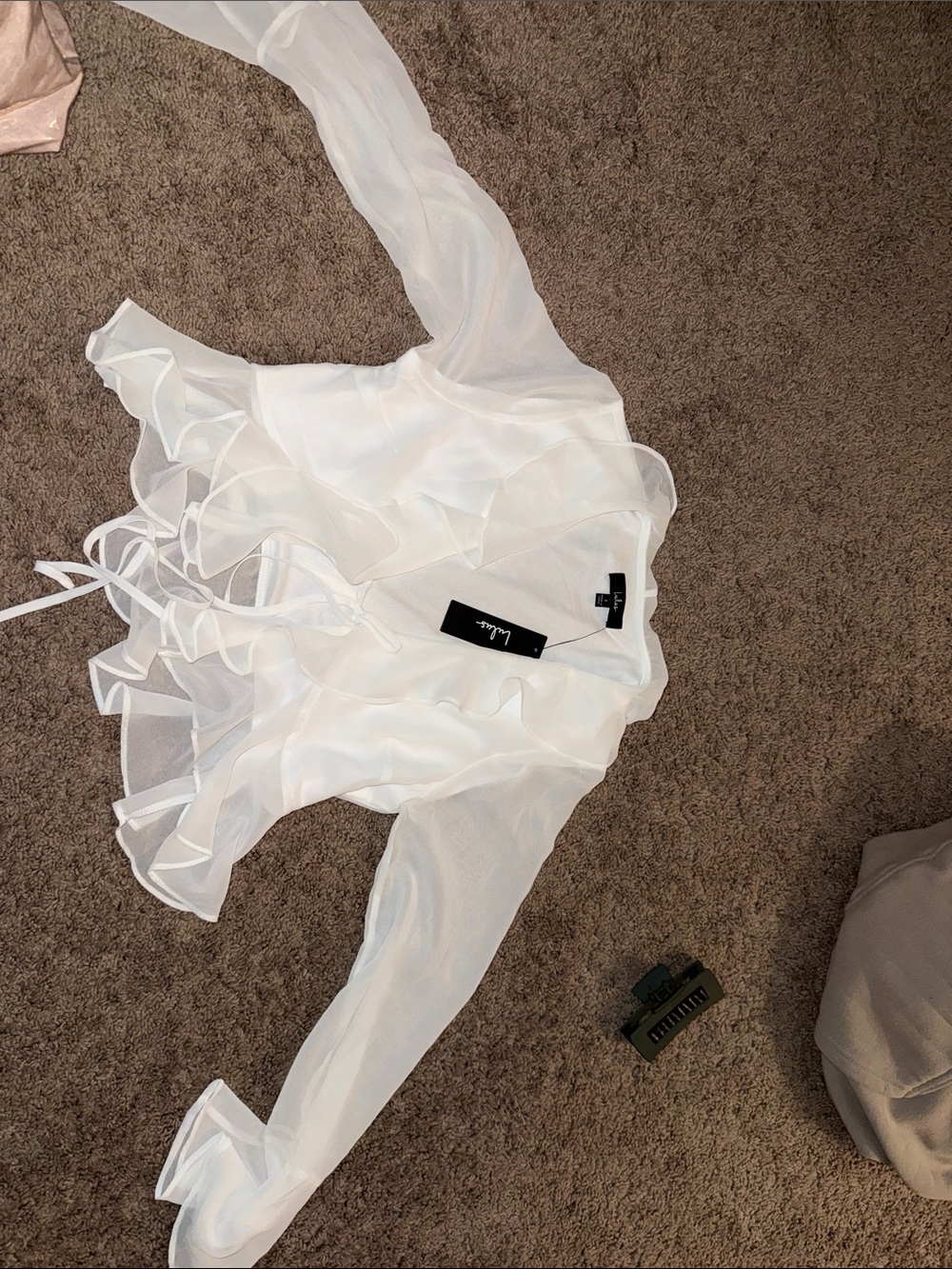 Lulus White Ruffle Wrap Blouse size small